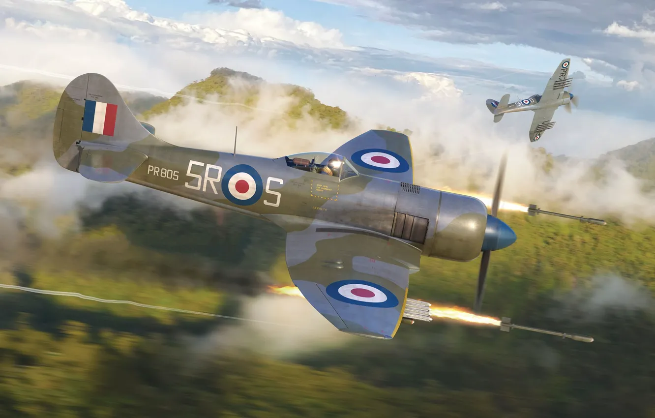 Photo wallpaper UK, attack, fighter-bomber, RAF, The Hawker Tempest, Adam Tooby, Tempest Mk.II Late Version