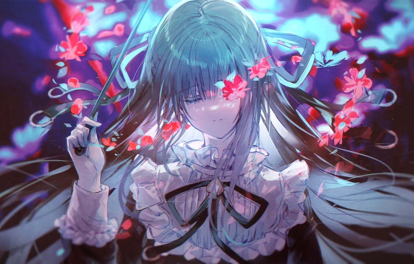 Photo wallpaper girl, flowers, magic wand, Arcaea, Tairitsu