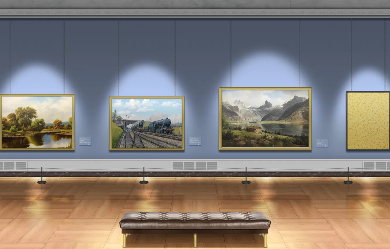 Photo wallpaper bench, floor, oil painting, art gallery, picture frmae