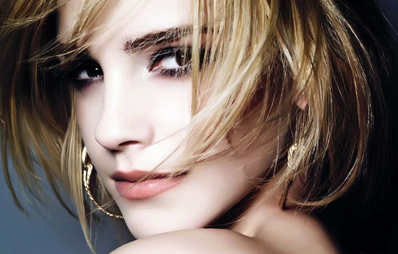 Photo wallpaper look, face, hair, earrings, makeup, Emma Watson