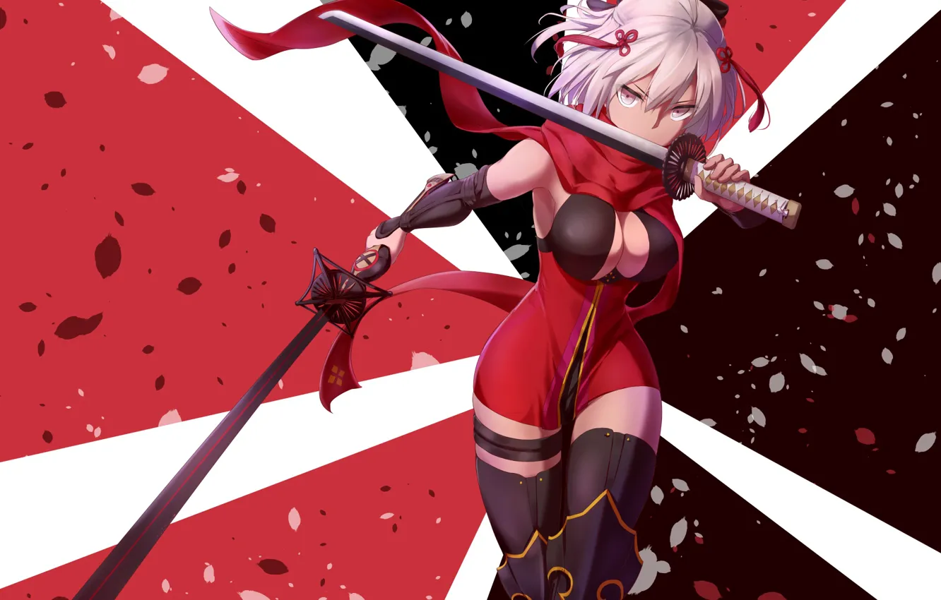 Photo wallpaper girl, sword, petals, Fate / Grand Order, The destiny of a great campaign