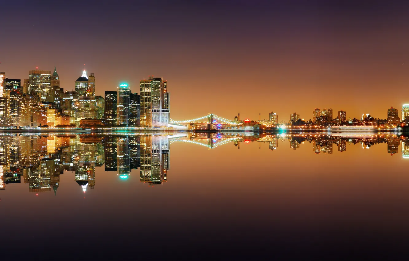 Photo wallpaper water, the city, lights, the ocean, Bay, New York, USA, America