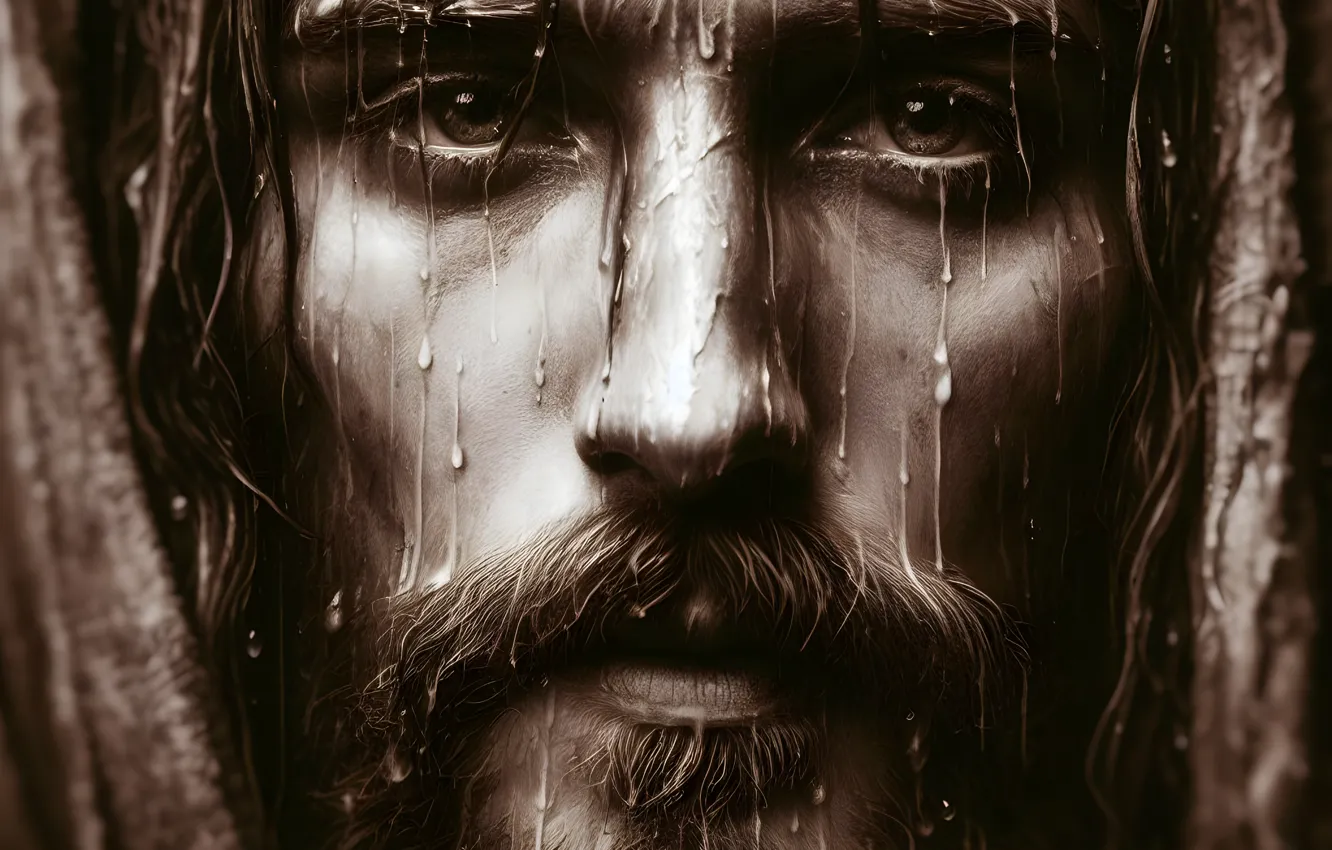 Photo wallpaper look, Jesus, portrait, male, religion, monochrome, teacher, faith