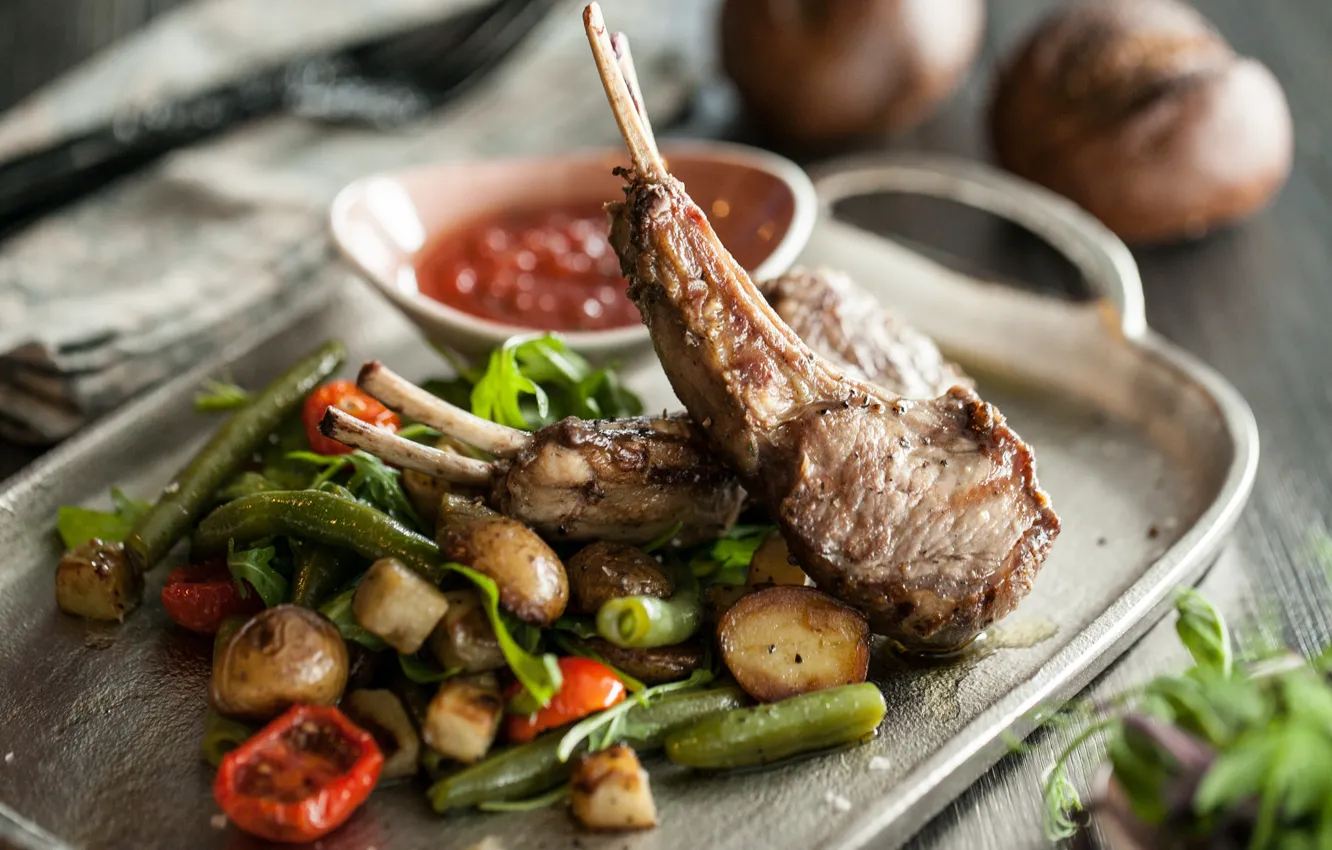 Photo wallpaper greens, meat, vegetables