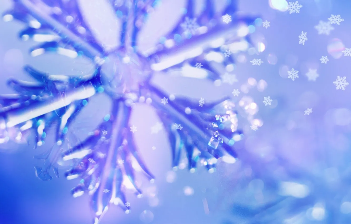 Photo wallpaper macro, snowflakes, blue, photo, background, Wallpaper, Shine, new year