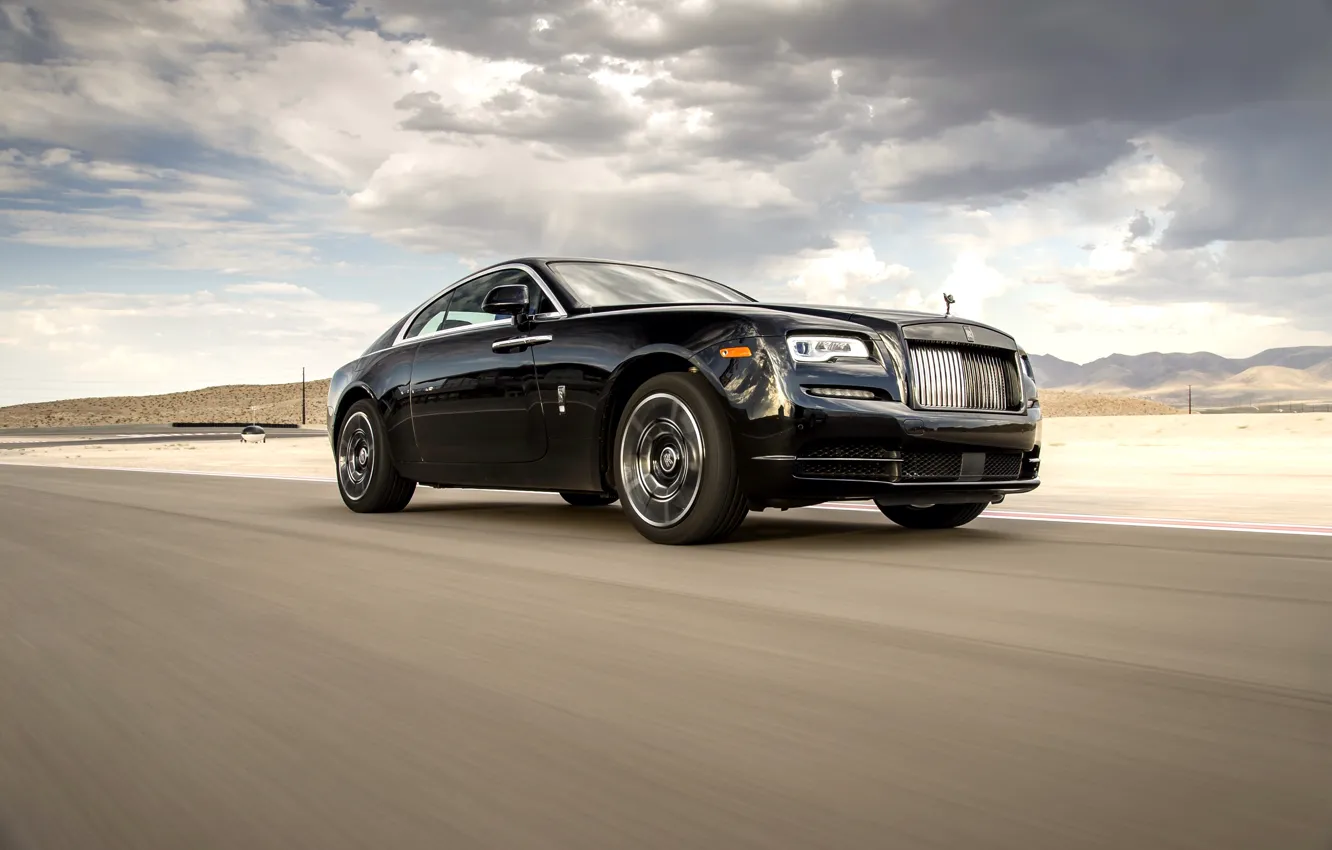 Photo wallpaper road, auto, the sky, clouds, Rolls-Royce, the front, Wraith, Black Badge