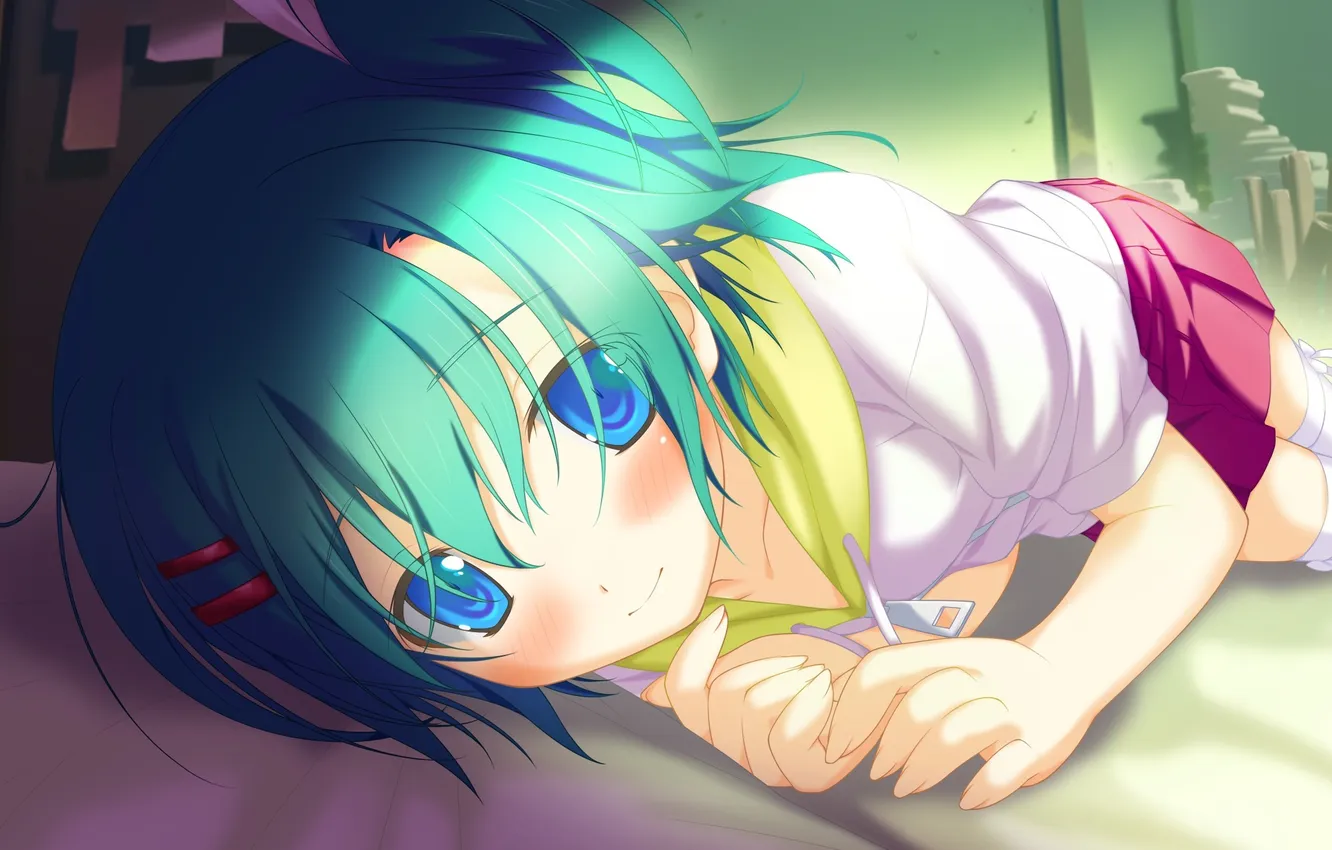 Photo wallpaper smile, room, mood, stay, bed, the evening, anime, girl