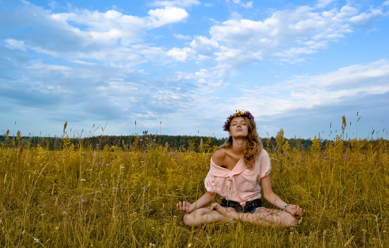 Photo wallpaper field, summer, girl, nature