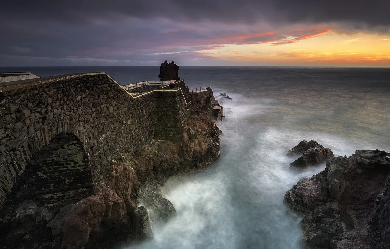 Photo wallpaper sea, night, shore