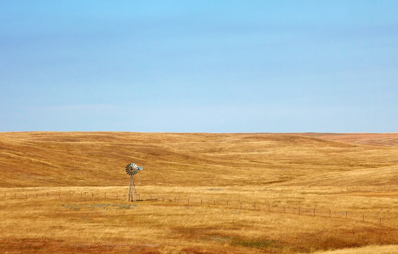 Photo wallpaper field, landscape, windmills