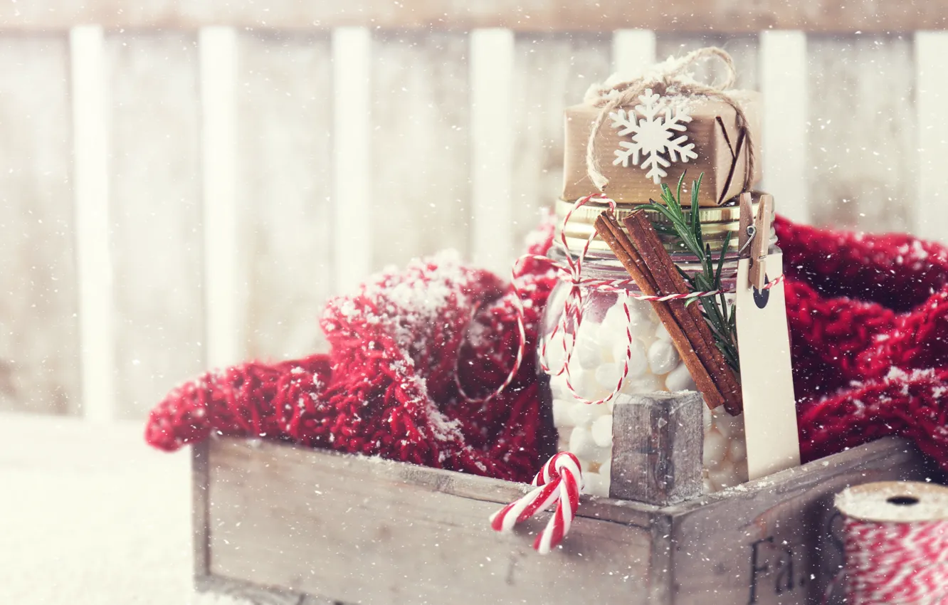 Photo wallpaper winter, scarf, Bank, marshmallow, Valeria Maksakova