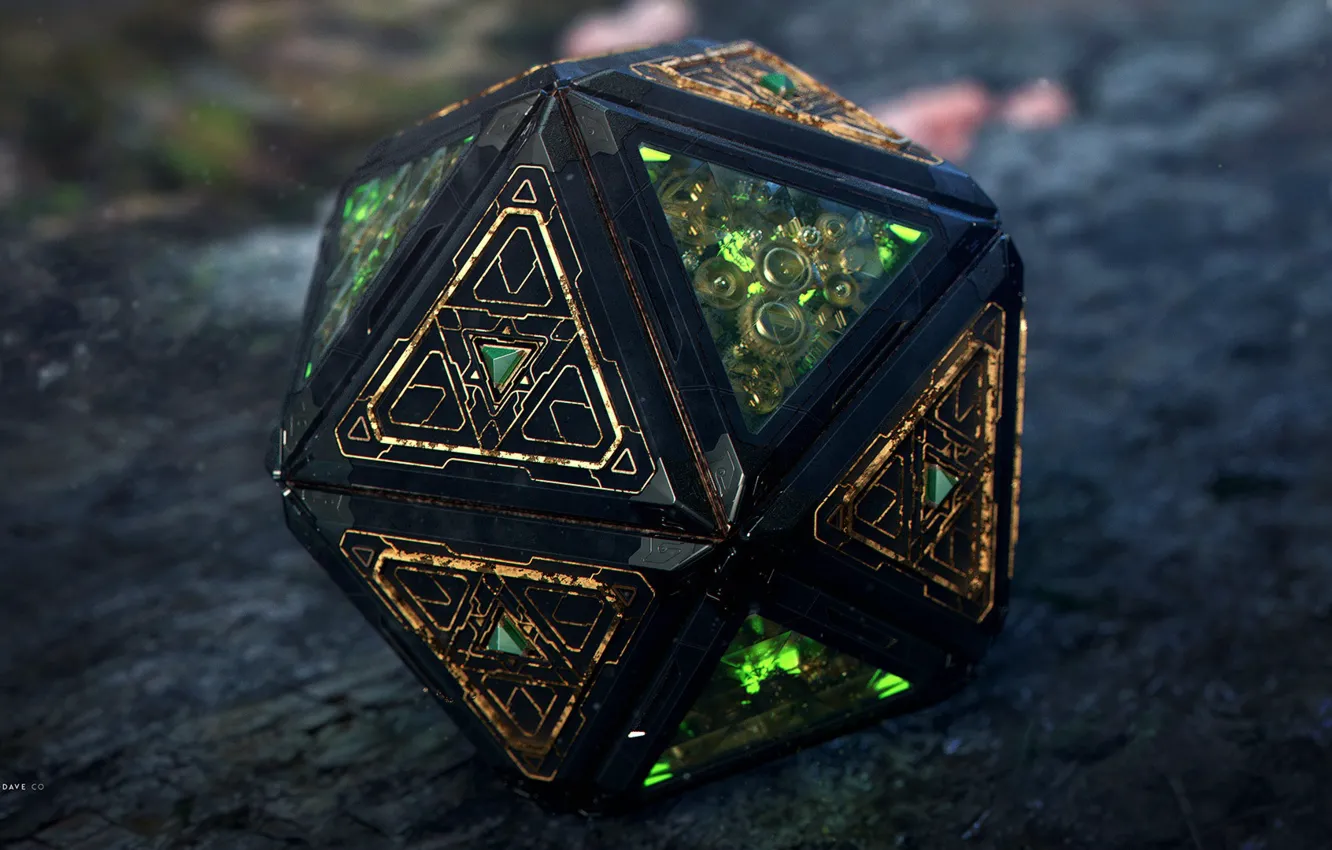Photo wallpaper art, 3D steampunk magic thingy, Davison Carvalho, icosahedron