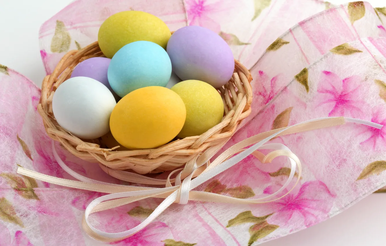 Photo wallpaper Easter, basket, wood, spring, Easter, eggs, decoration, Happy