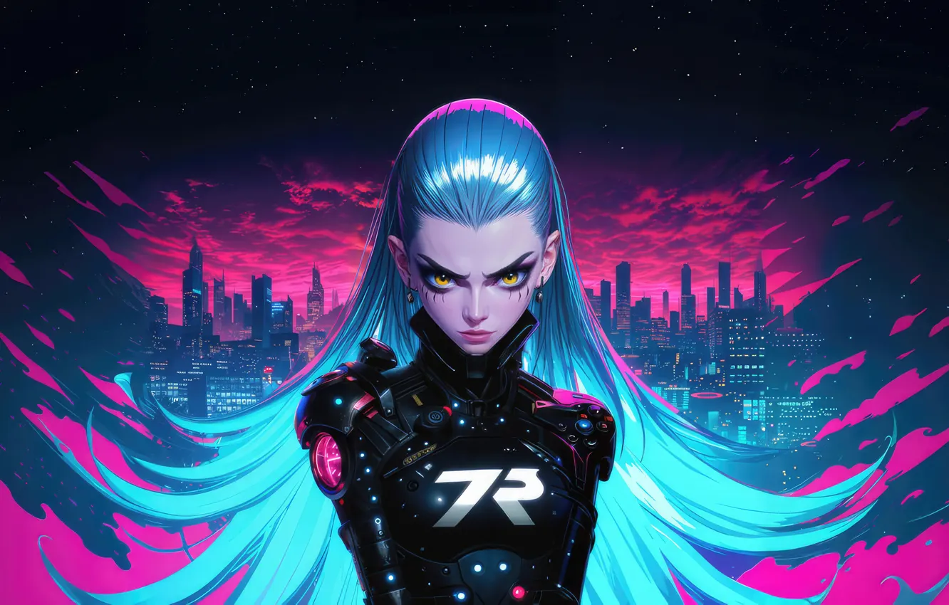 Photo wallpaper city, neon, guardian