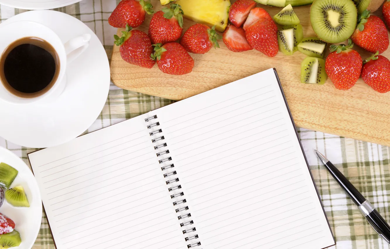 Photo wallpaper berries, coffee, Notepad, fruit