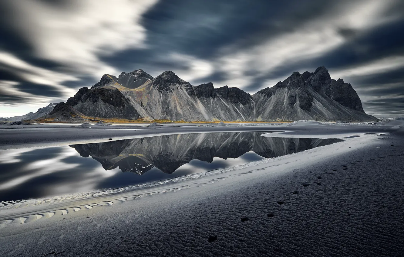 Photo wallpaper sea, shore, Vestrahorn Islande