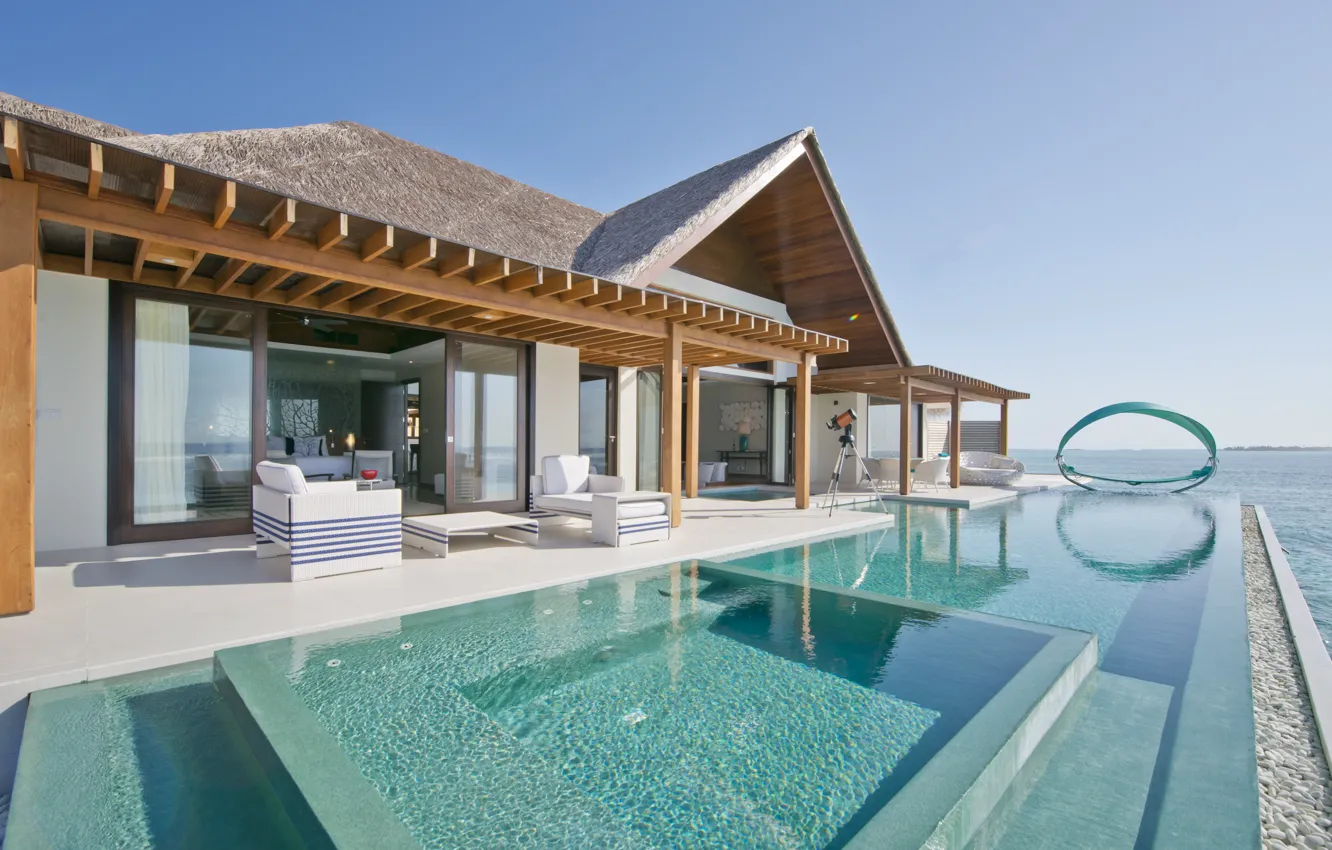 Photo wallpaper the ocean, Villa, pool, architecture, terrace