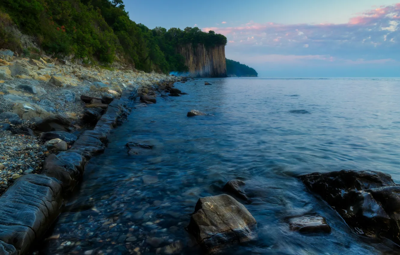 Photo wallpaper sea, landscape, nature, stones, shore, morning, Tuapse, Alexander Plekhanov