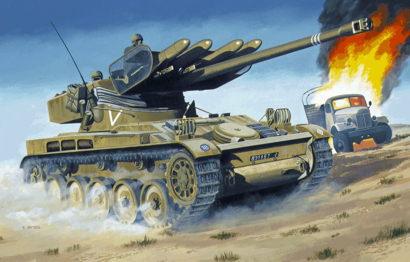 Photo wallpaper desert, figure, truck, tank, ATGM SS-11, The AMX-13