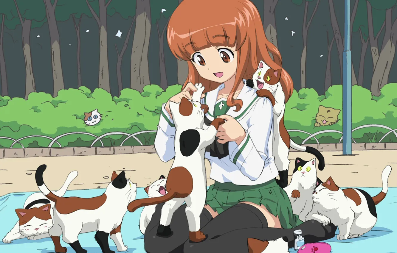 Photo wallpaper cat, anime, art, girl