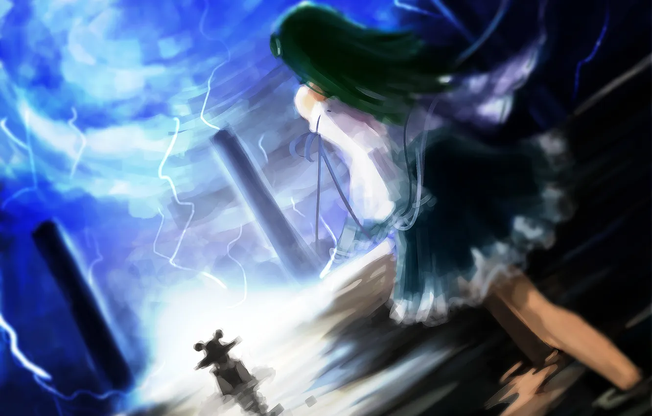 Photo wallpaper the sky, water, girl, clouds, magic, art, glasses, touhou