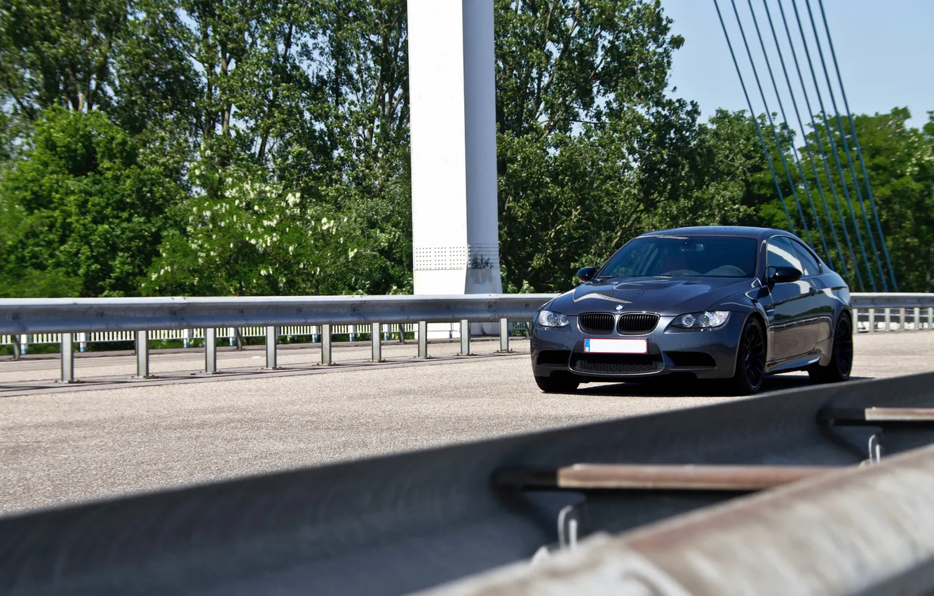 Photo wallpaper the sky, black, BMW, BMW, black, front view, e92, bump