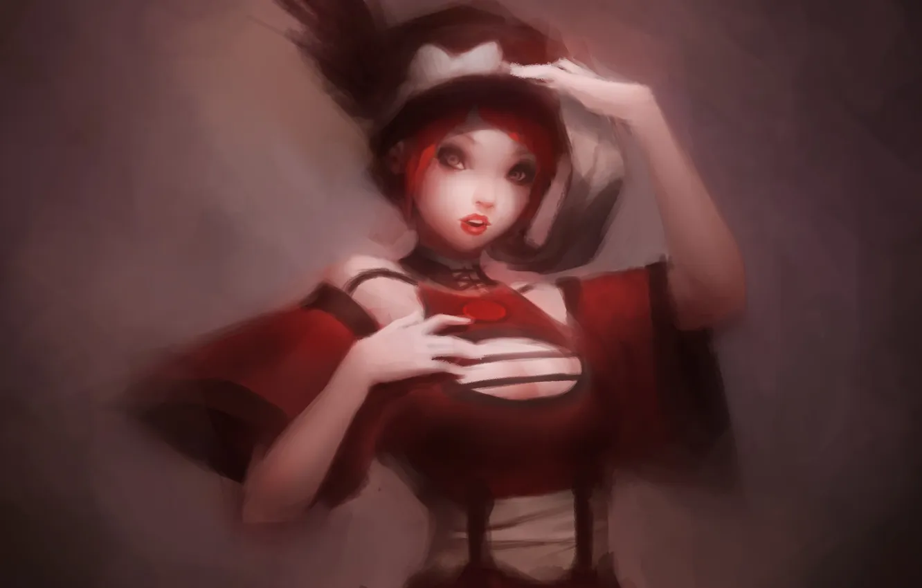 Photo wallpaper red, dress, girl, painting