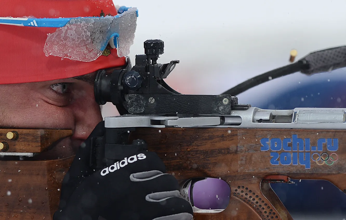 Photo wallpaper glasses, sight, rifle, adidas, Biathlon, RUSSIA, Sochi 2014, The XXII Winter Olympic Games