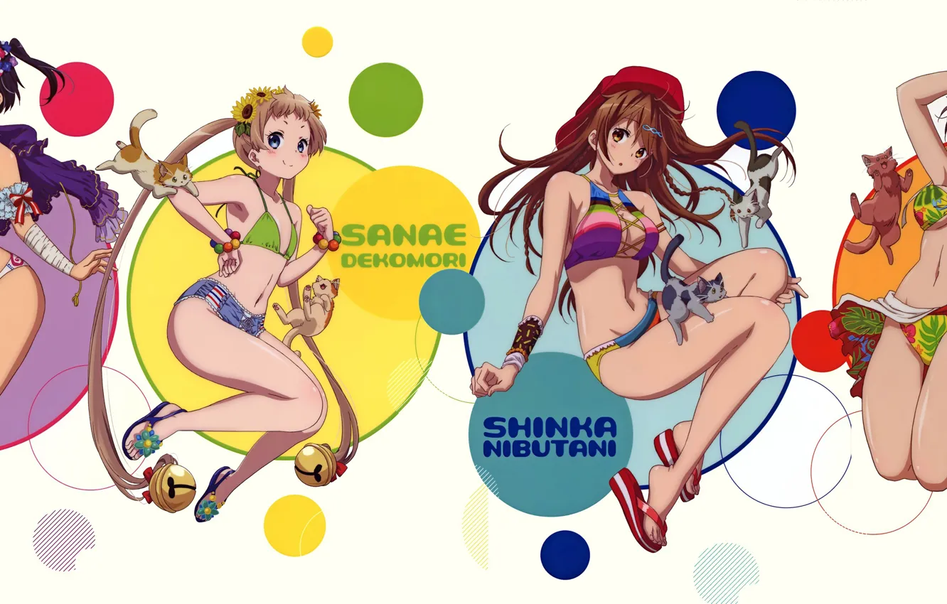 Photo wallpaper background, girls, group, anime