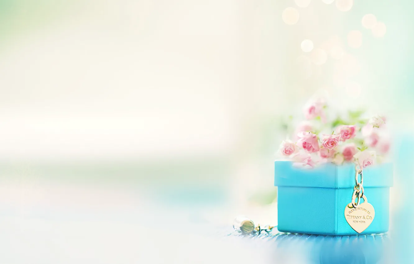 Photo wallpaper decoration, flowers, box, pendant, Tuffany & Co