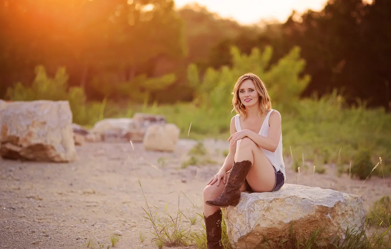 Photo wallpaper summer, girl, shorts, boots