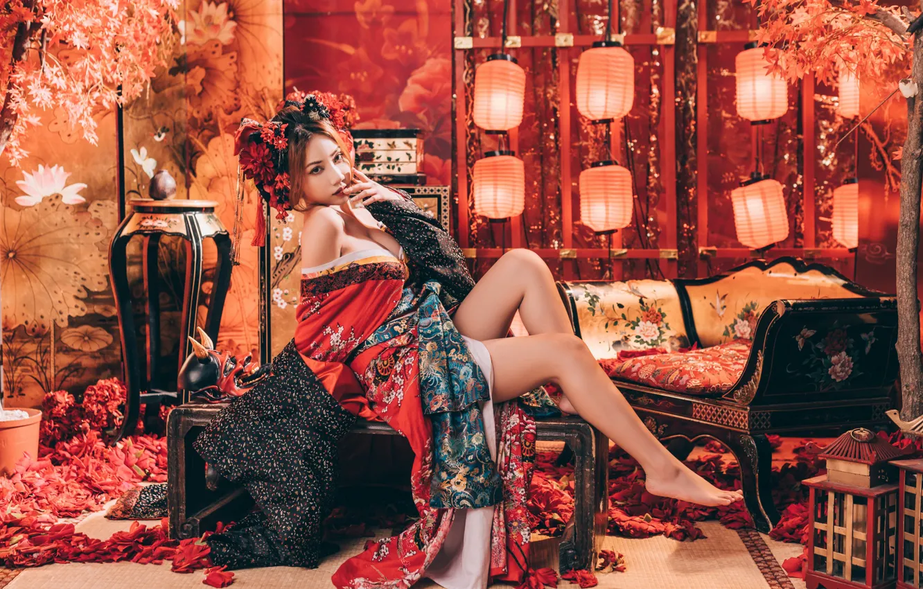 Photo wallpaper look, pose, style, model, portrait, interior, makeup, figure