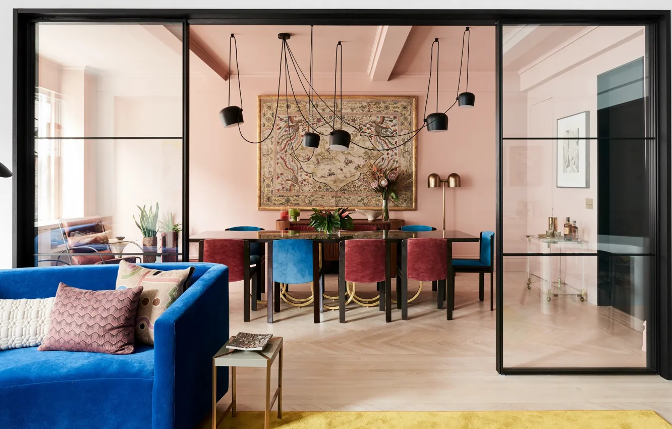 Photo wallpaper design, style, interior, New York, United States, New York, living room, dining room