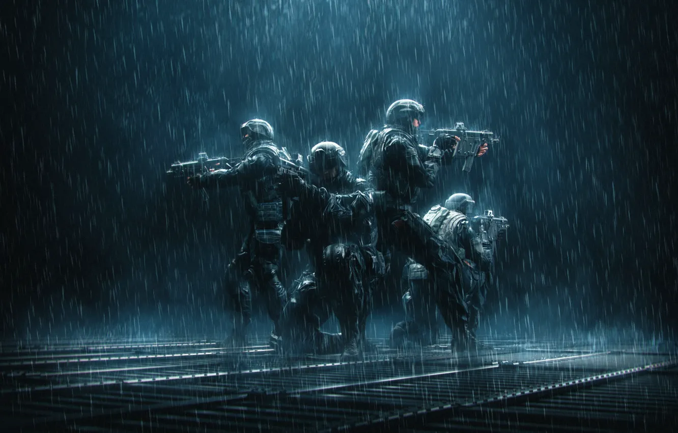 Photo wallpaper Special, Rain, Military, Illustration, Soldier, Characters, Forces, René Aigner