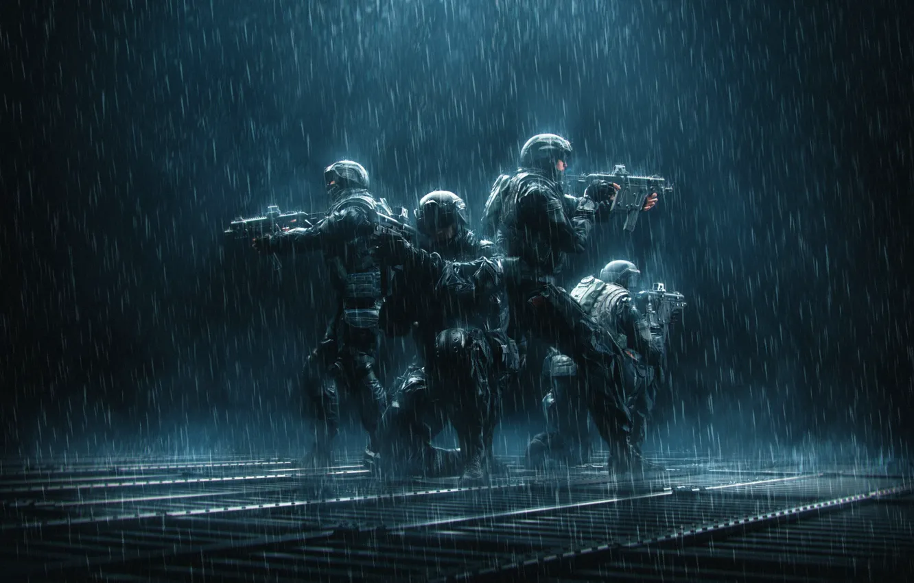 Photo wallpaper soldier, rain, military, special, Illustration, Characters, forces, René Aigner