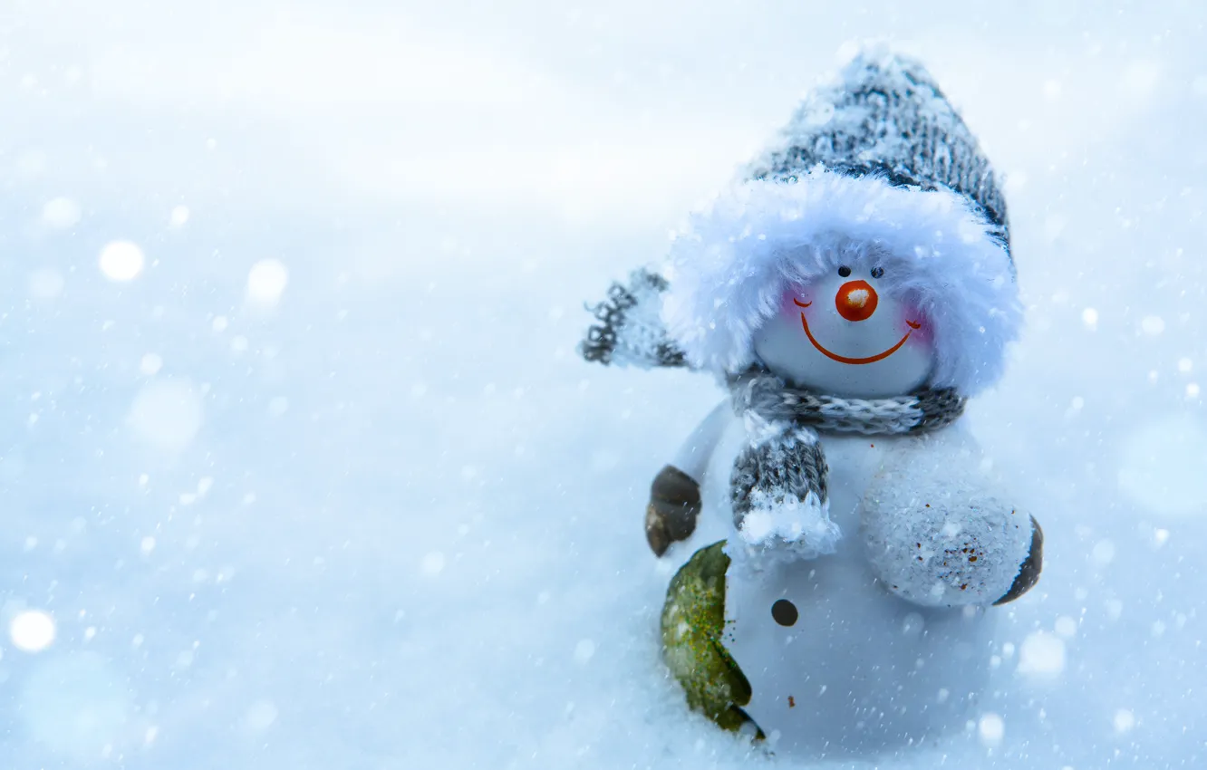 Photo wallpaper winter, snow, smile, new year, Christmas, snowman, Christmas, smile