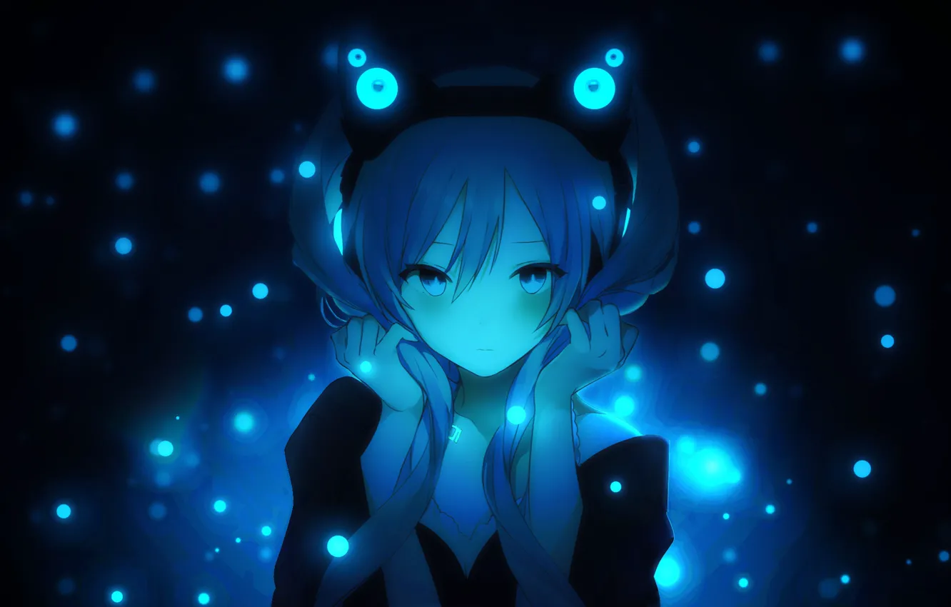 Photo wallpaper portrait, anime, lights, speakers, flashlight, twilight, vocaloid, hatsune miku