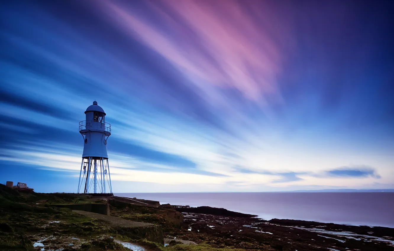 Photo wallpaper sea, the sky, clouds, stones, lighthouse, excerpt, shop
