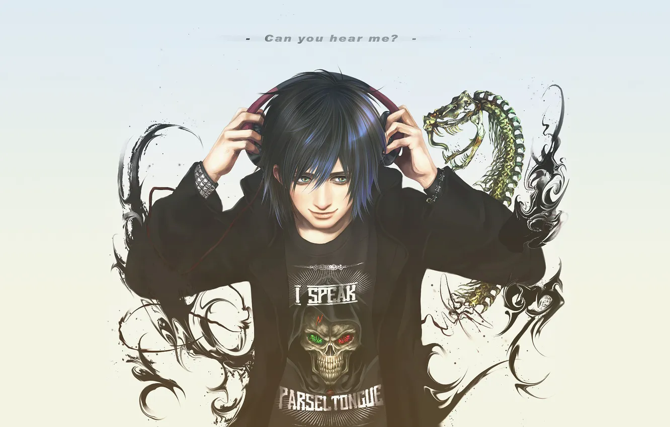 Photo wallpaper text, smile, skull, snake, headphones, skeleton, guy, Harry Potter