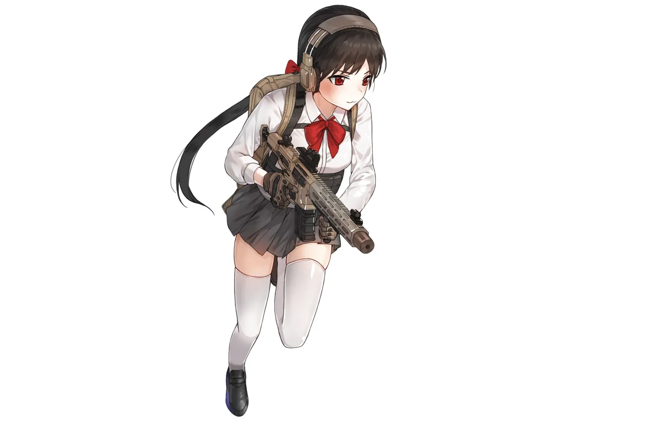 Photo wallpaper girl, weapons, background, soldiers