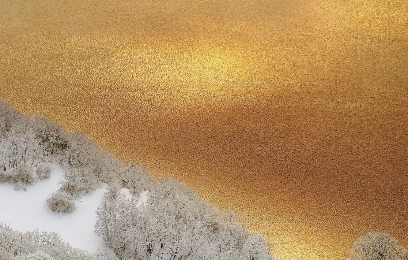 Photo wallpaper winter, forest, snow, mountains, lake, reflection, tops, France