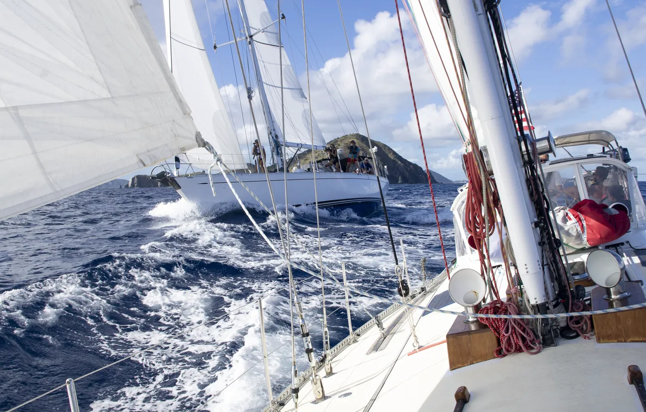 Photo wallpaper sea, wave, race, sport, sails, team, regatta, racing yachts