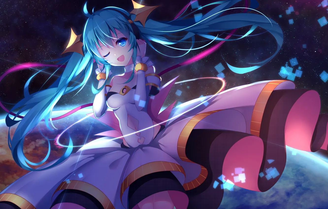 Photo wallpaper space, anime, girl, vocaloid, hatsune miku