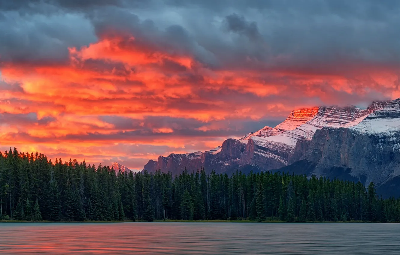 Photo wallpaper Banff National Park, sunrise, Mount Rundle, Canadian Rockies
