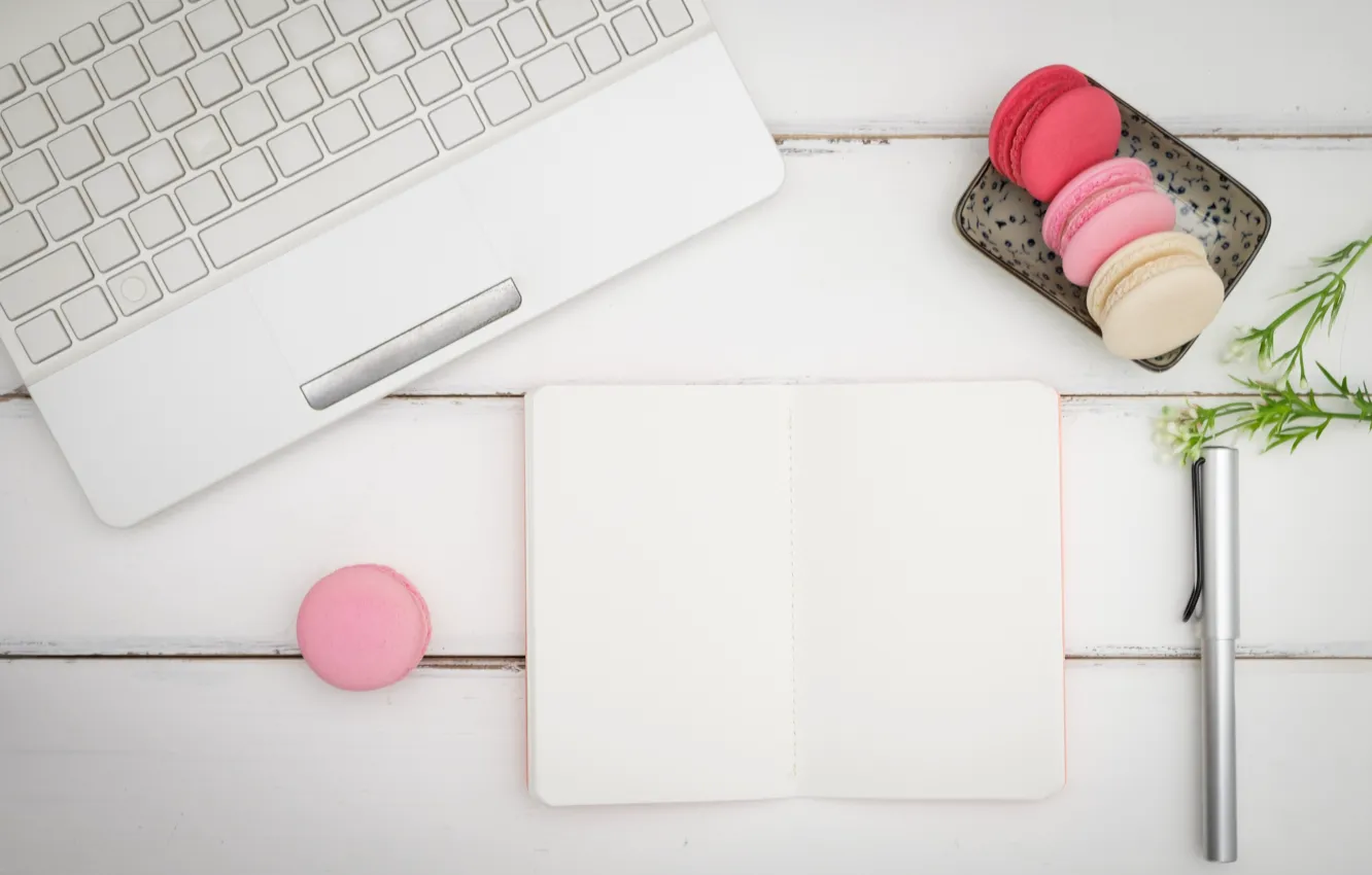 Photo wallpaper mouse, laptop, cake, notebook, diary, cakes, pasta, mouse