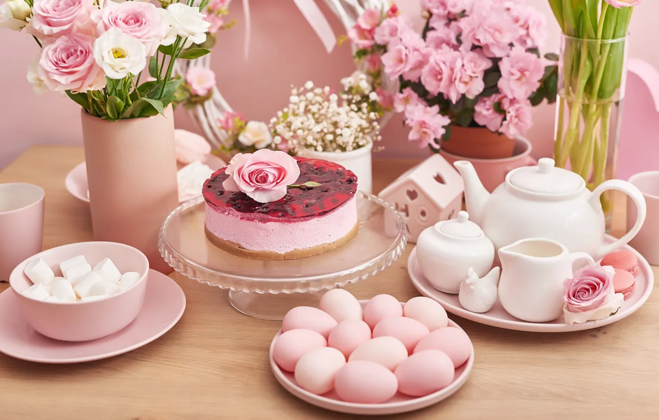 Photo wallpaper holiday, eggs, Easter, cake, dishes
