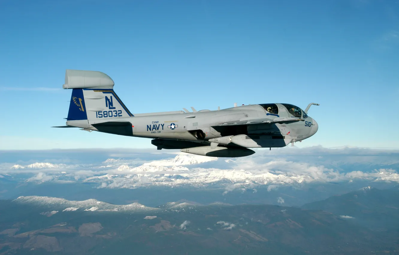 Photo wallpaper clouds, snow, mountains, the plane