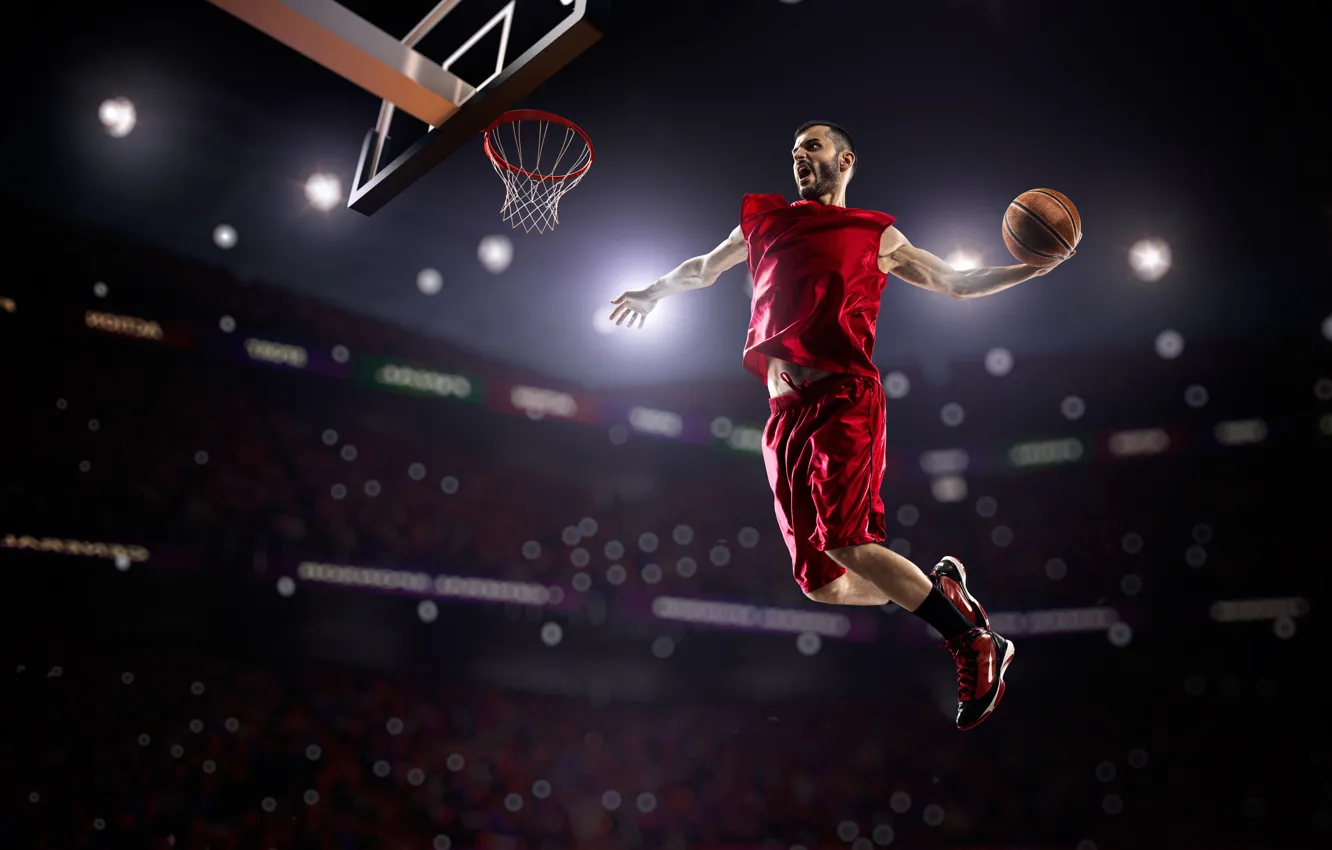Photo wallpaper lights, jump, sport, the game, shorts, the ball, Mike, ring