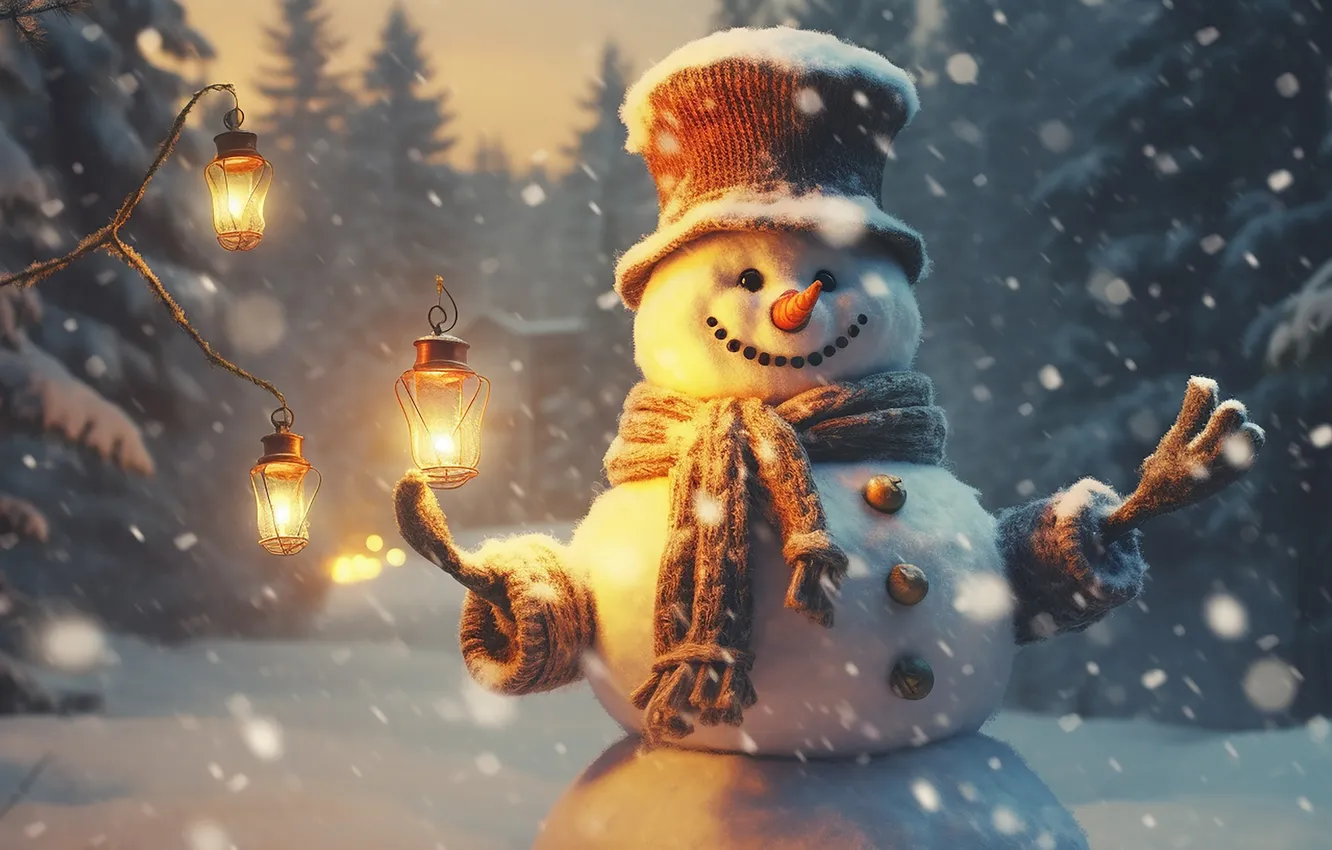 Photo wallpaper winter, snow, decoration, new year, Christmas, snowman, Christmas, winter