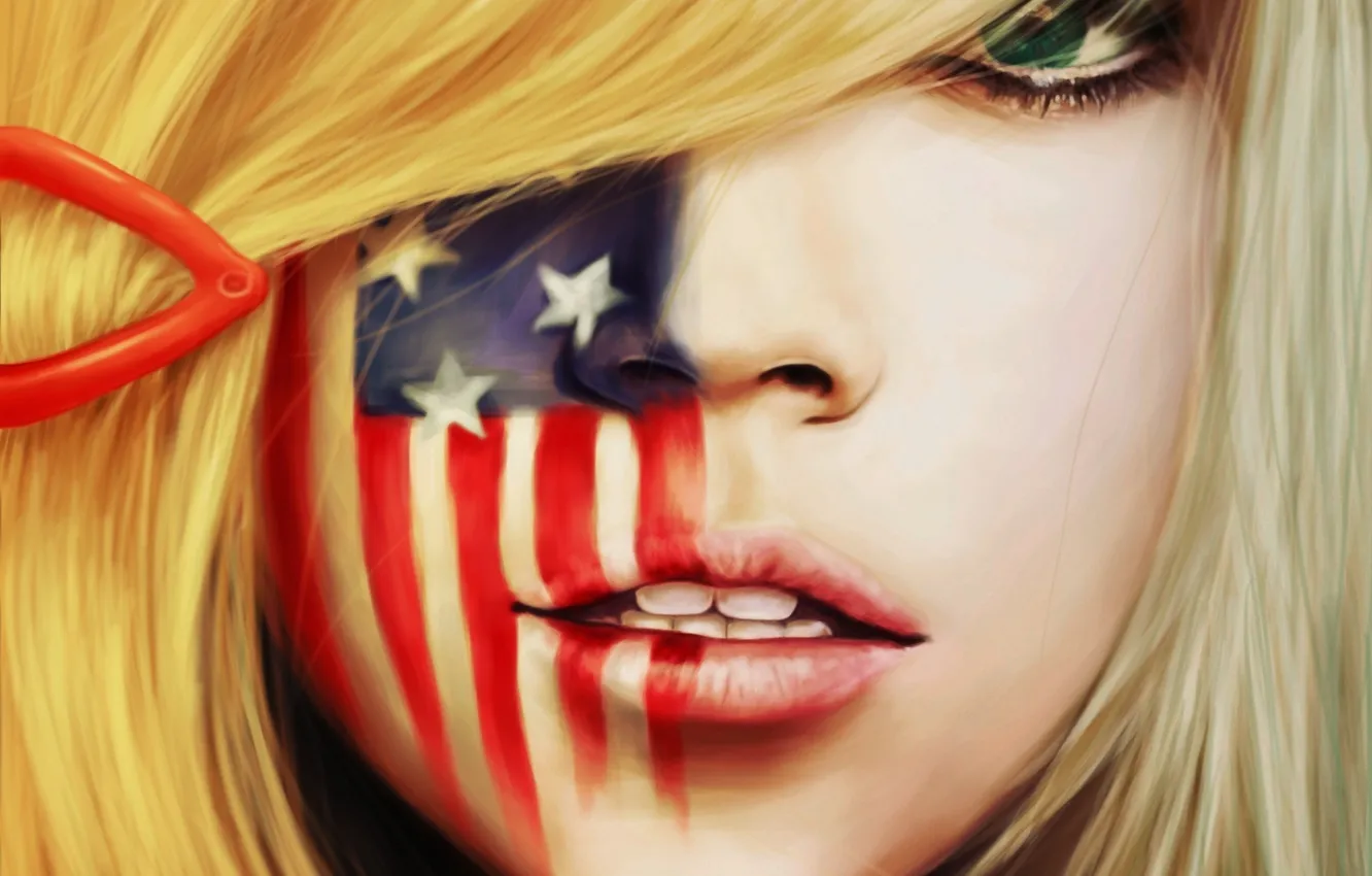 Photo wallpaper girl, face, anime, flag, art, barrette, america, axis powers hetalia and axis countries
